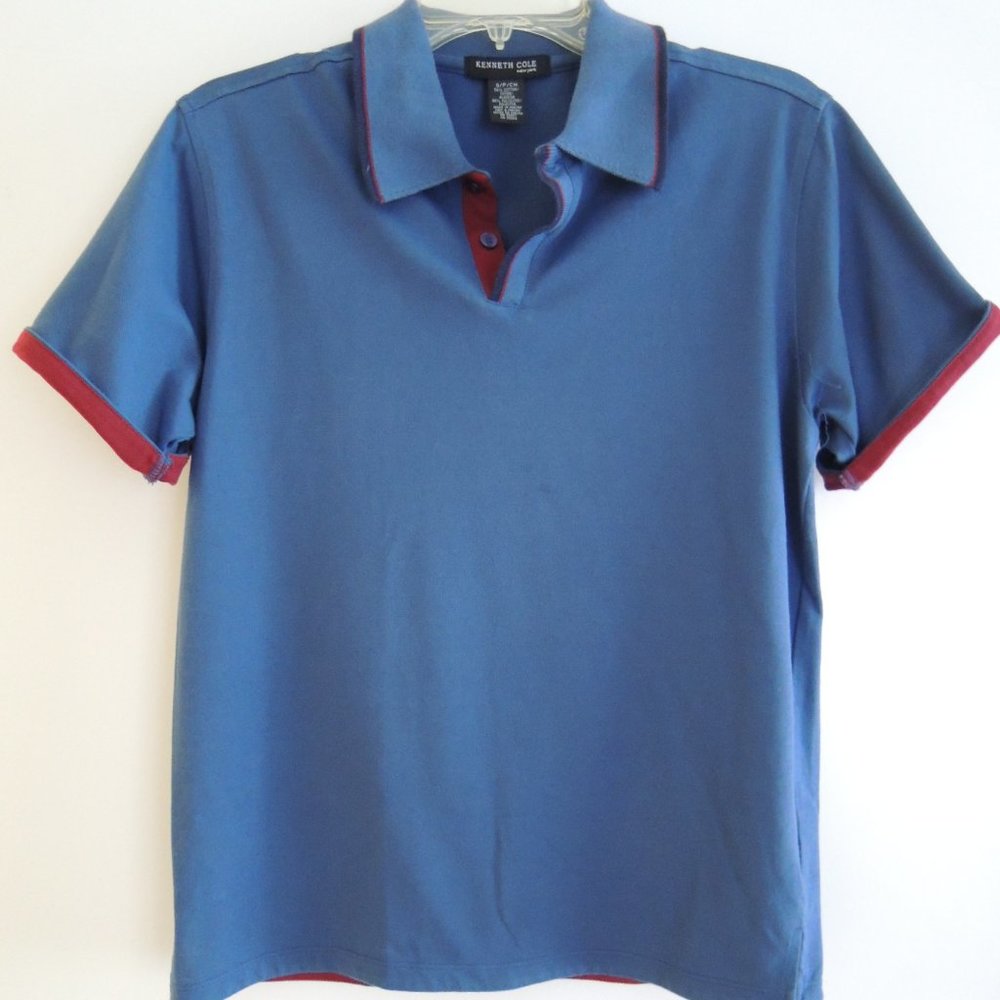 Mens Polo Shirt Size S Kenneth Cole Medium Blue Twill Golf Shirt $55 Value EUC